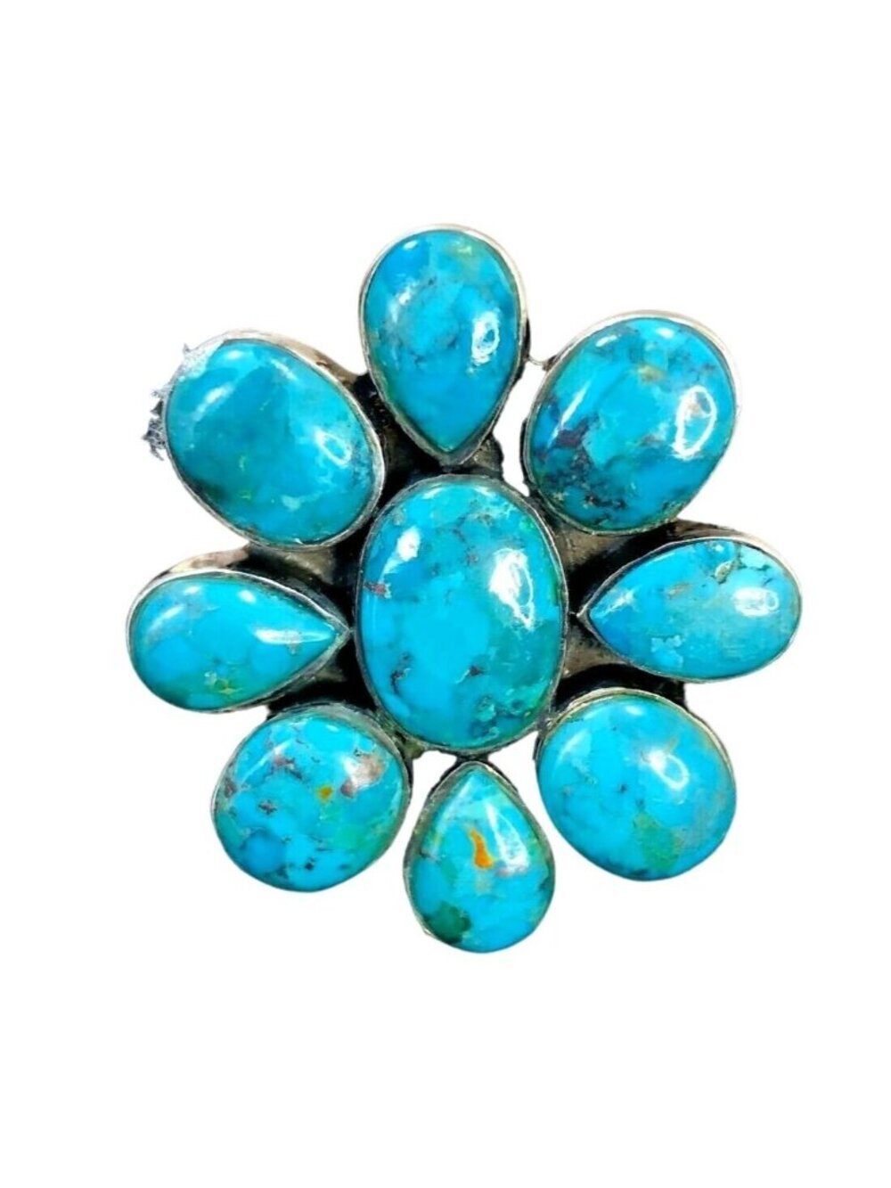Sterling Silver Womens Ring Turquoise Size Size 9 Signed FD Statement Southwest